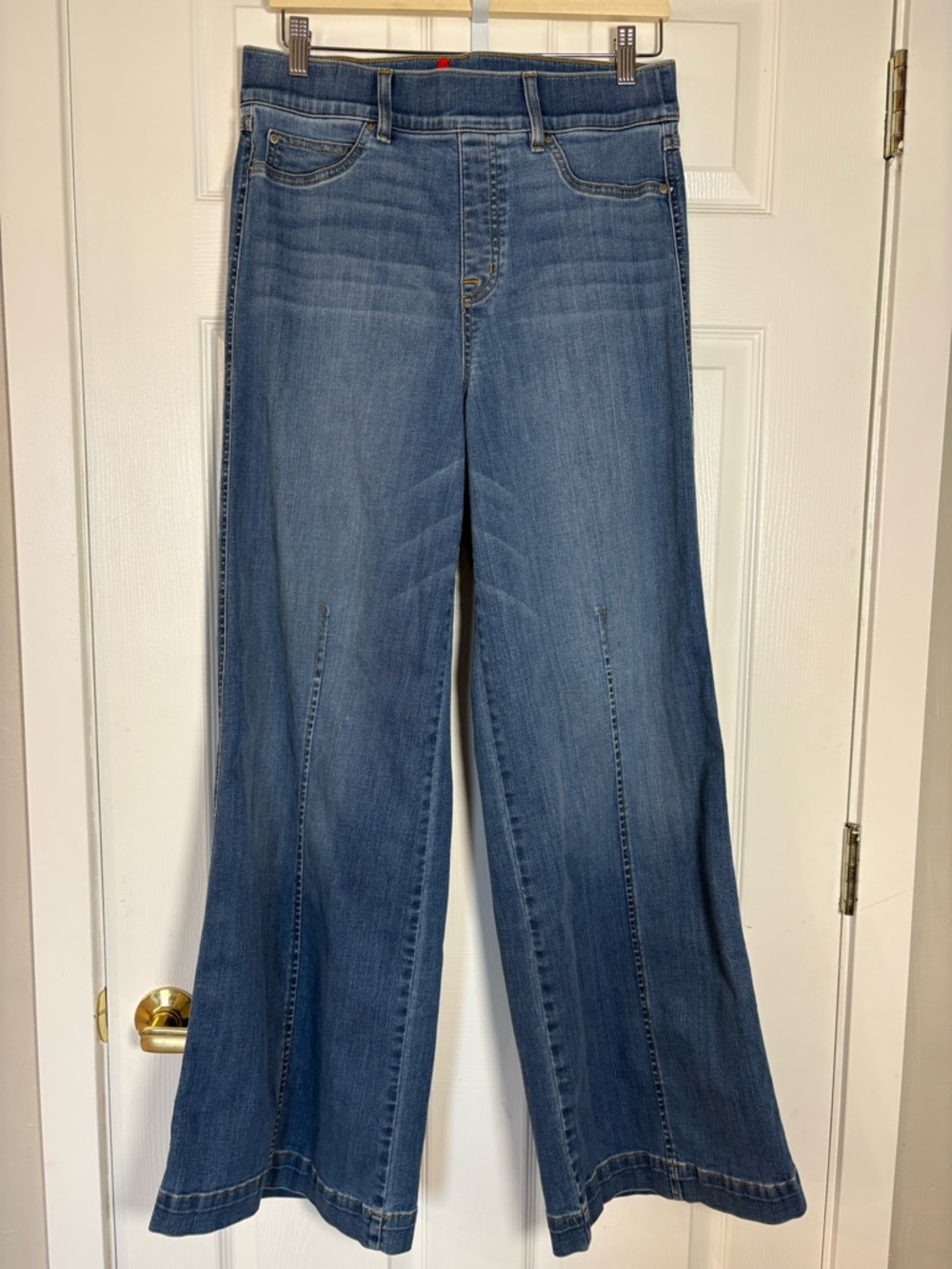 SPANX Flare Wide Leg Jeans High Rise Stretch Denim Light Wash L/G
